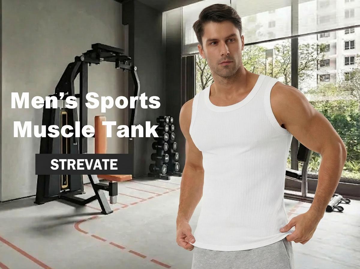 STREVATE Men's Wide Strap Ribbed Tank Top, High Stretch Breathable Muscle Tank, Heavyweight Drapey Fit Gym & Casual Sleeveless Shirt STREVATE Men's Wide Strap Ribbed Tank Top, High Stretch Breathable Muscle Tank, Heavyweight Drapey Fit Gym & Casual Sleeveless Shirt