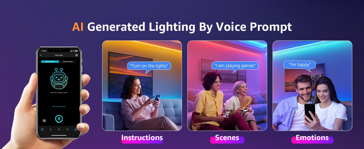 Lepro SE1 AI Smart LED Strip Lights - 16.4-65.6ft RGB Color Changing Light Strips with APP Control, AI Generated Lighting, Music Sync, 2.4GHz Wi-Fi & Bluetooth LED Lights for Home Decor (No Remote)