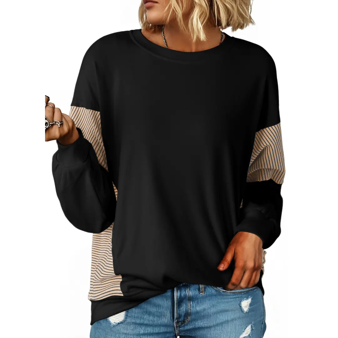 Dokotoo Oversized Crewneck Sweatshirt for Women Long Sleeve Soft Knit Tops Striped Contrast Tunic Shirts Fall Winter Clothes