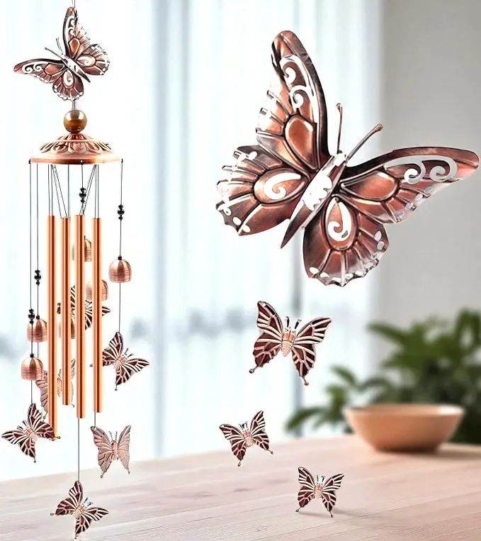Aluminum Butterflies Wind Chimes - Retro metal Butterfly Wind chime with S Hook,Memorial Gift for Patio Garden Outdoor Decoration,Hanging ornaments Decor