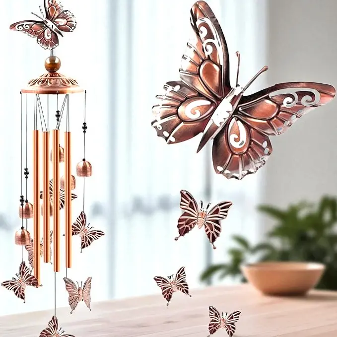 Aluminum Butterflies Wind Chimes - Retro metal Butterfly Wind chime with S Hook,Memorial Gift for Patio Garden Outdoor Decoration,Hanging ornaments Decor Vintage