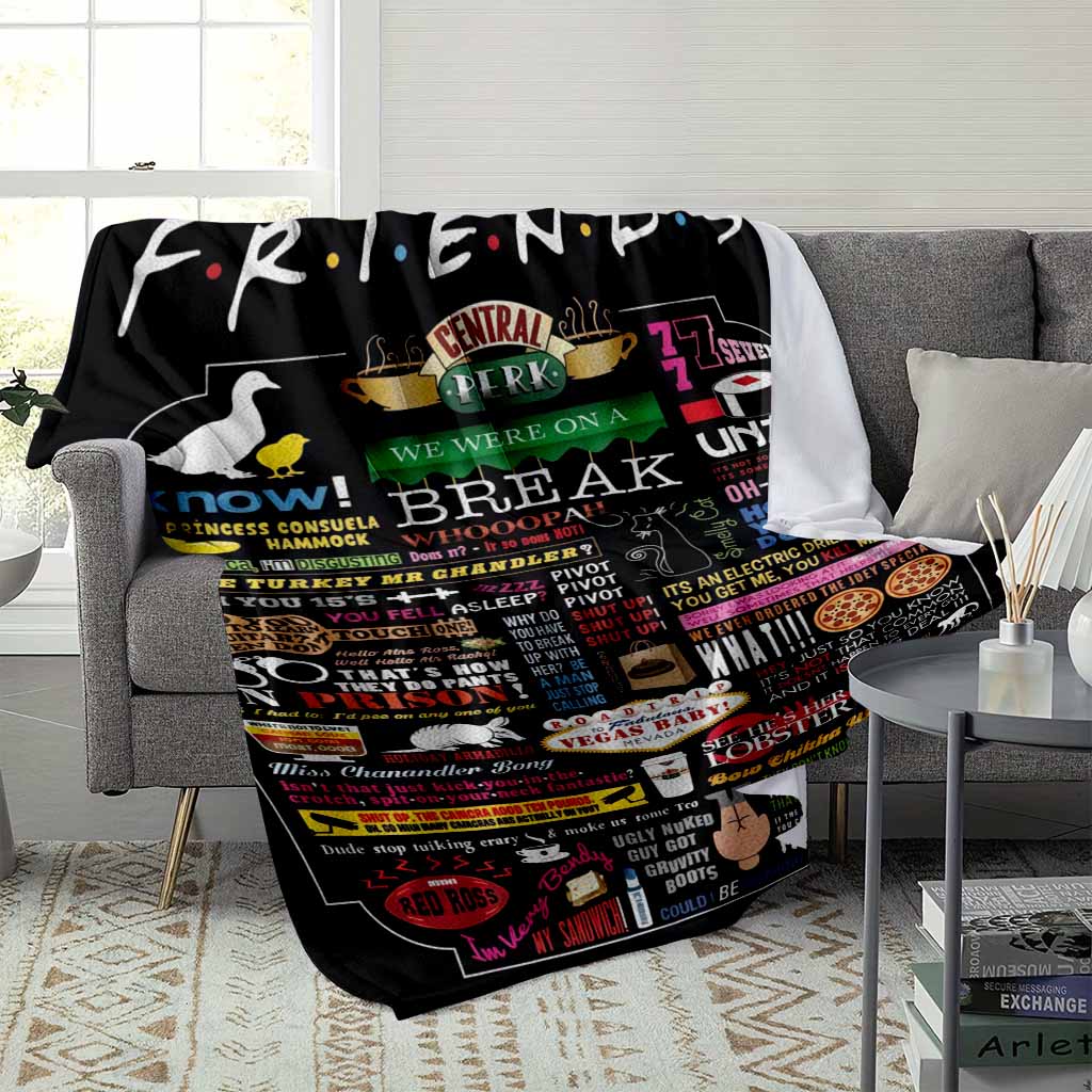 Friends Inspired Flannel Blanket Central Perk Quotes Print Soft Cozy Throw with Colorful Iconic Design Perfect for Sofa Bed Office Living Room TV Watching Gift Home Decor