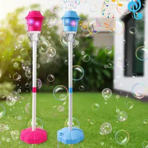 Automatic Bubble Machine with LED Lights & Music, Tall Rechargeable Bubble Maker for Kids, Adjustable Height 47 Inches Outdoor Bubble Stand Machine for Birthday Party, Wedding, Garden, Camping
