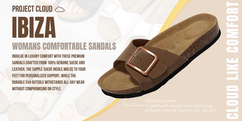 Project Cloud Women's | Genuine Leather Sandals for Women | Memory Foam | Lightweight | Non-Slip - Ibiza