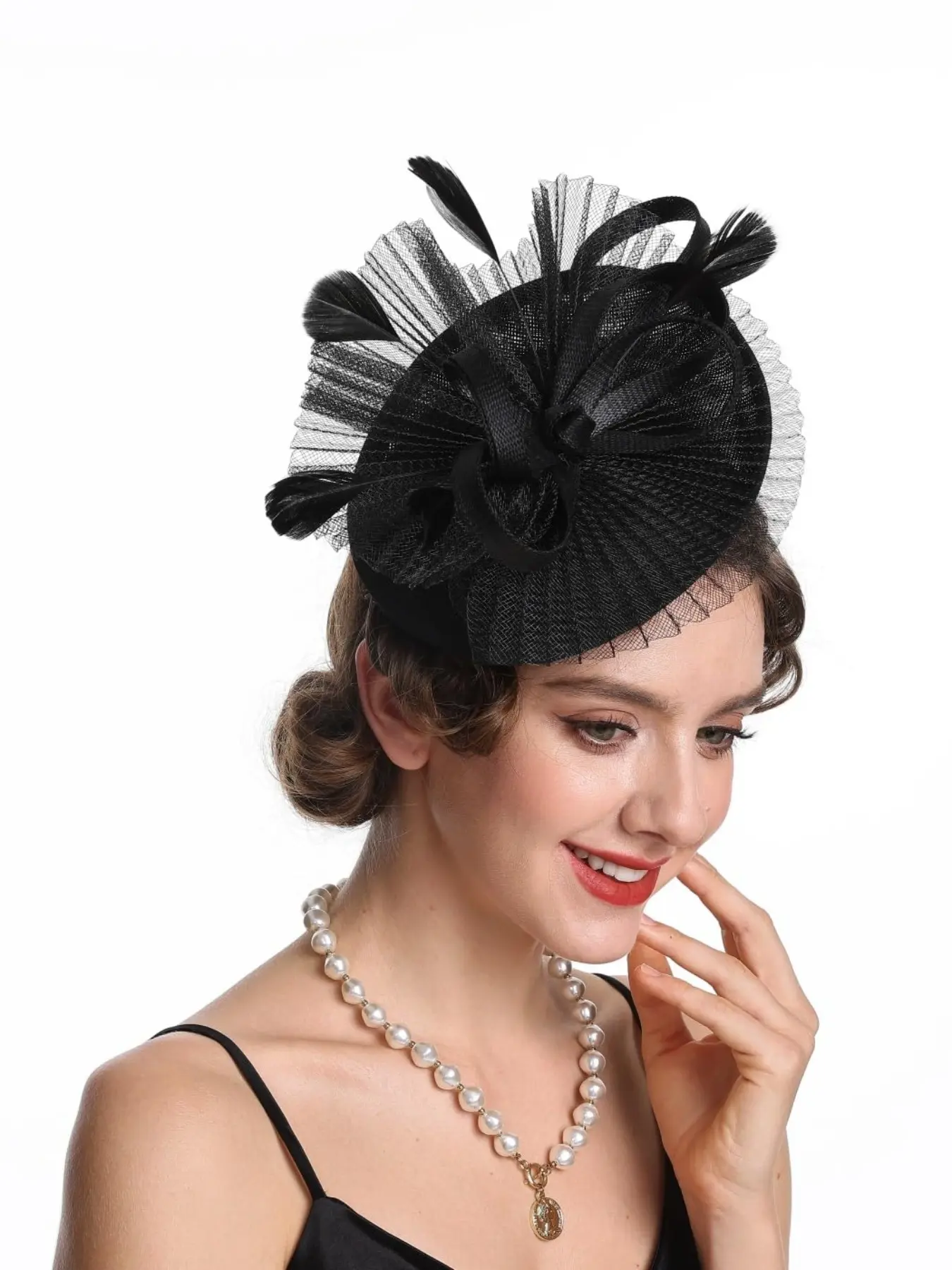 Women's Feather Fascinator Hat Vintage Bridal Headpiece Wedding Derby Hat Tea Party Cocktail Hat Adjustable Hair Accessory Bridal Hairpiece Bride Hair Accessory