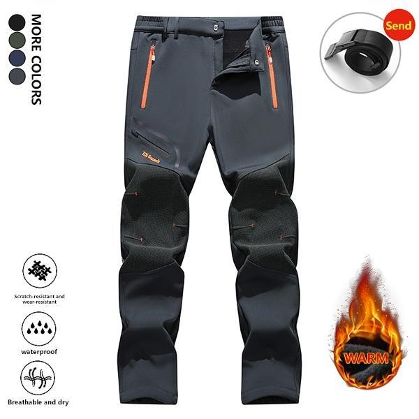 Men's windproof tactical pants with belt - outdoor skiing and hiking pants with zippered pockets, warm and comfortable fleece lining, expedition gear suitable for outdoor activities - men's gift recommendation softshell