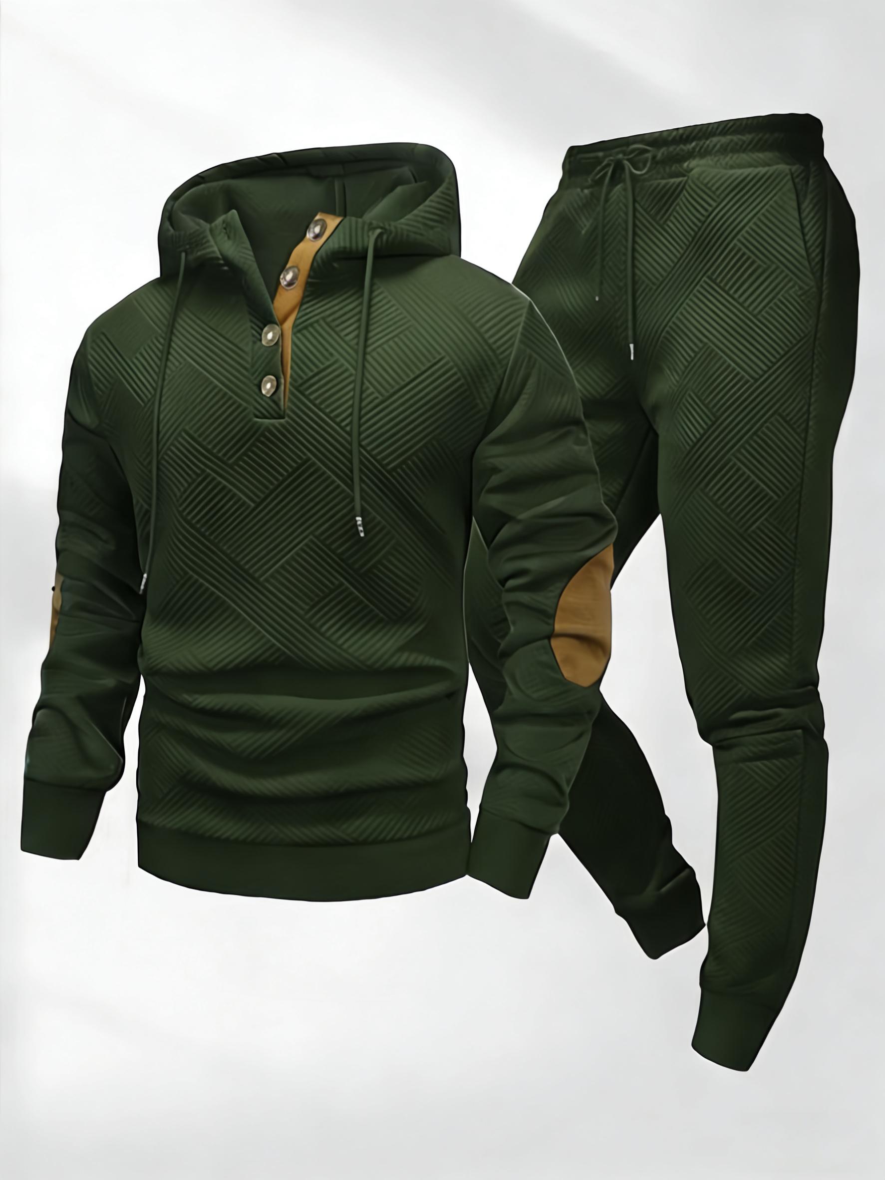 Men's Two-Piece Casual Fashion Set Knitted Jacquard Sports Hoodie with Pants