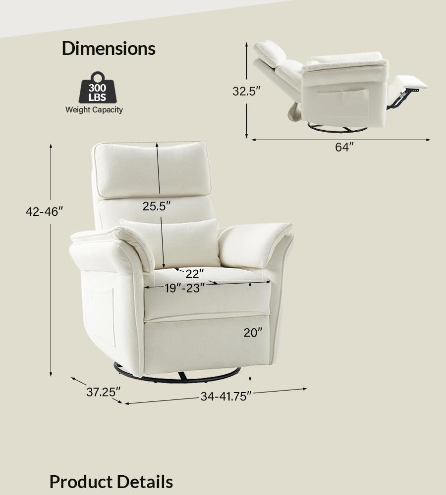 Hulala Cuddle Nursery Power Glider, modern electric nursery chair, 270-degree swivel, high armrests, conveniently flip down, Storage Bags, Lumbar Support, for both mommy and baby, adjustable headrest, waterproof, stain-proof, oil-proof
