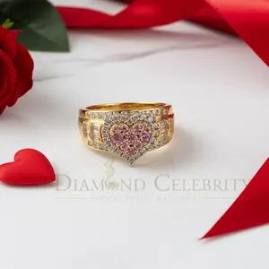 DiamondCelebritees Womens 1.50ct 925 Silver VVS D Pink Moissanite Yellow Cinderella HEART Ring SZ 8