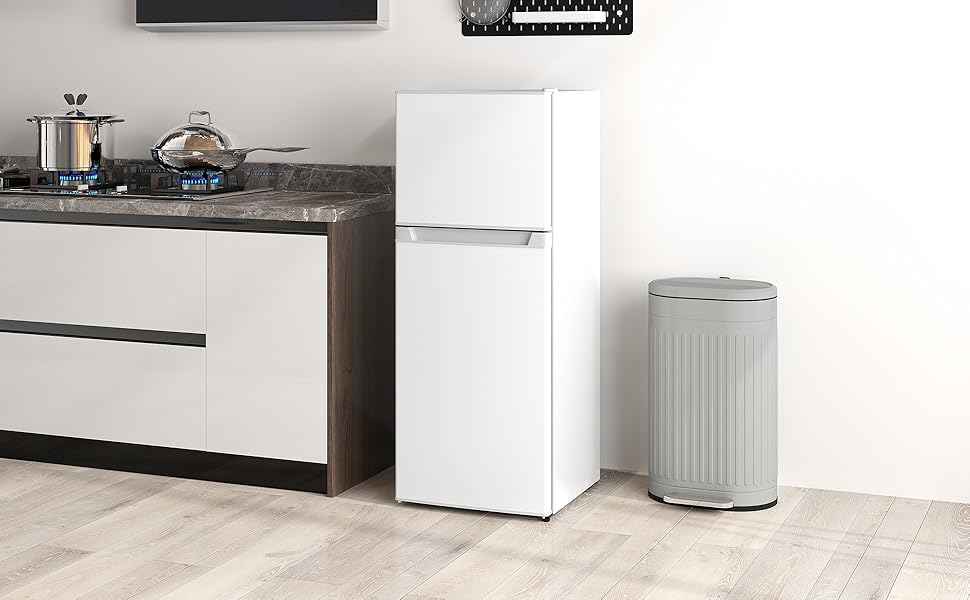 #dealsforyoudays HOMCOM 3.2/4 Cu.Ft Mini Fridge with Freezer, Double Door Compact Refrigerator with Adjustable Thermostat, Shelf and Reversible Door for Bedroom, Dorm, Home Office, Energy Efficient