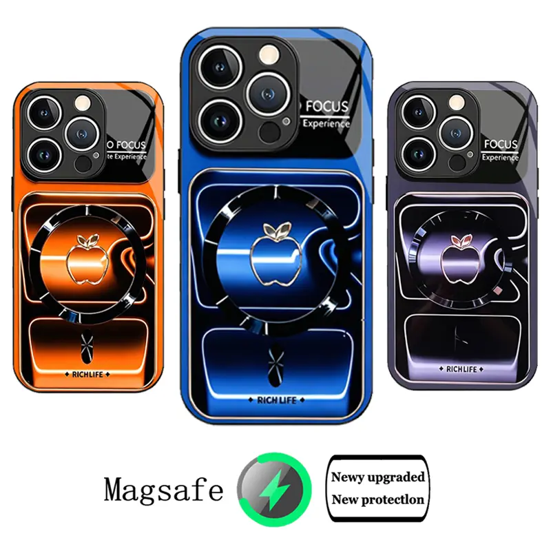 Customized MagSafe Glass+TPU iPhone Casing, High-End Aesthetic Smartphone Protector for Handheld Cellphone Devices, Magnetic Tempered Glass, Full Camera Lens Protection, Shockproof Anti-Fall Cover Compatible with iPhone 12-17 Pro Max, 16 Plus, Screen Prot