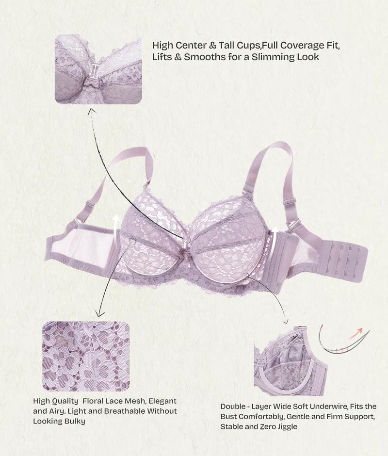 Lacsper Jasmine Plus Size Lace Bra with Special Lace Detailing Unlined Non-Padded Full Coverage Comfortable Supportive All Day Lacsper Jasmine Plus Size Lace Bra with Special Lace Detailing Unlined Non-Padded Full Coverage Comfortable Supportive All Day
