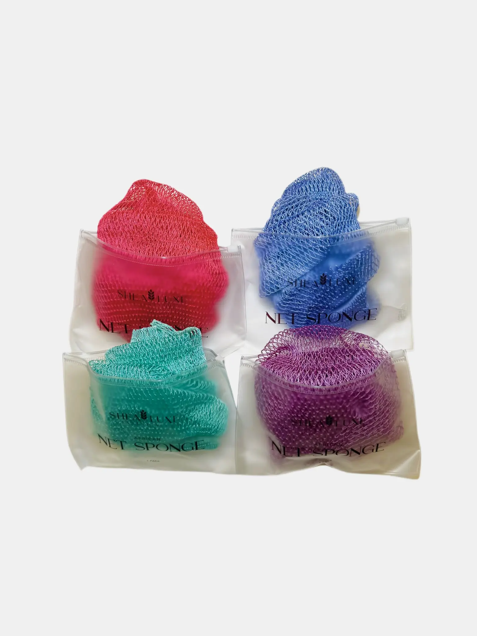 shealuxeessentials 4 Pack African Exfoliating Net Sponge bundle, Best Value, Ethically sourced from Nigeria Bath Sponge Bath sponge Shower