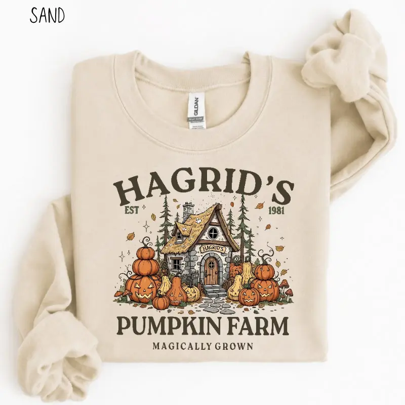Hagrid's Pumpkin Patch Sweatshirt, Wizard Halloween Sweatshirt, Cozy Fall Pumpkin Farm, Spooky Season Gift Women's Long Sleeve Sweater