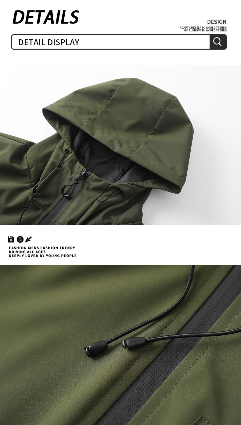 Men's casual hooded jacket with multiple pockets, tactical waterproof, windproof, and abrasion-resistant surface design, suitable for outdoor exploration, mountain climbing, and everyday casual wear, suitable for wearing throughout all four seasons Coats