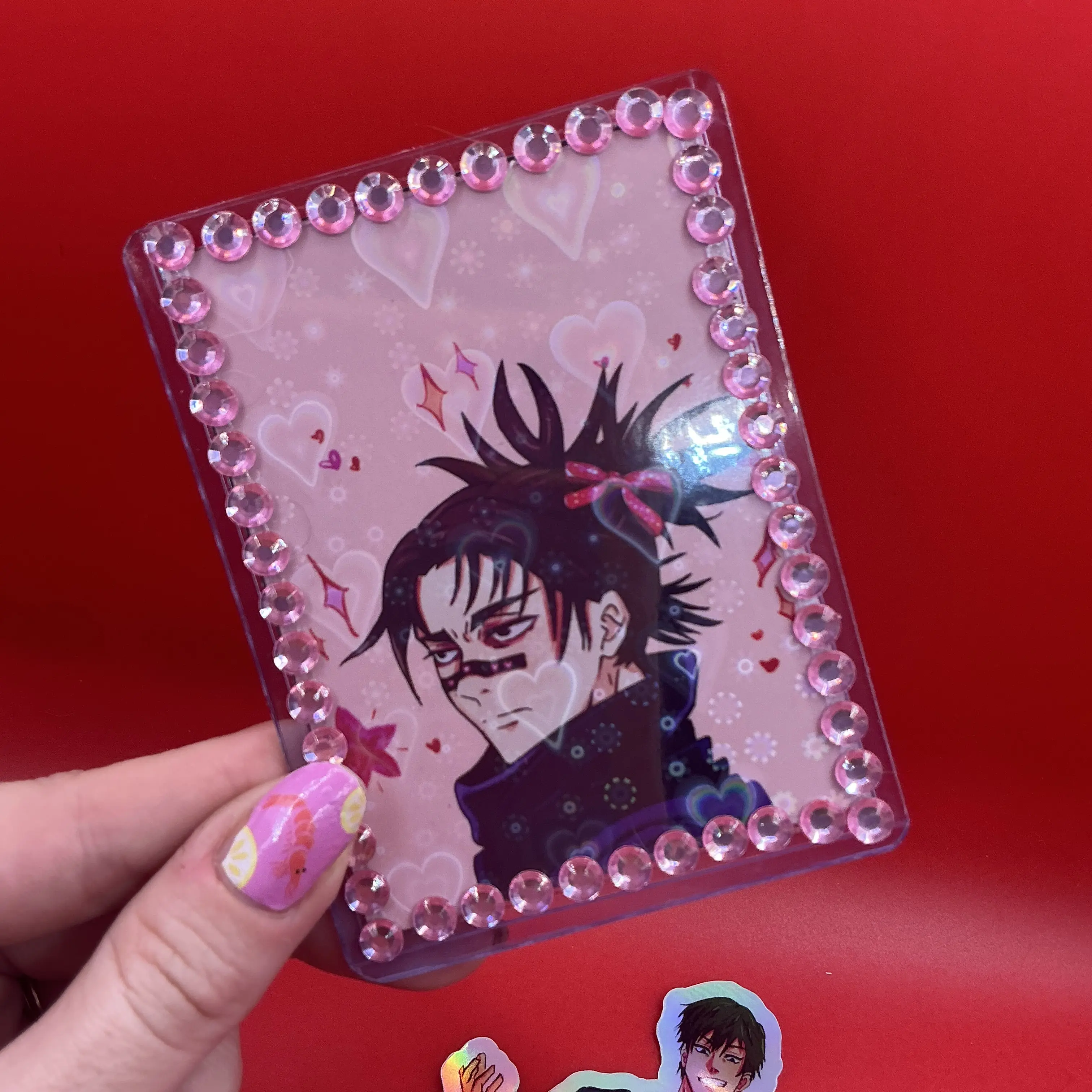 Hair bow choso jujutsu kaisen  anime mini print heart holographic 3 x 2.5 in Hair Clip Barrettes