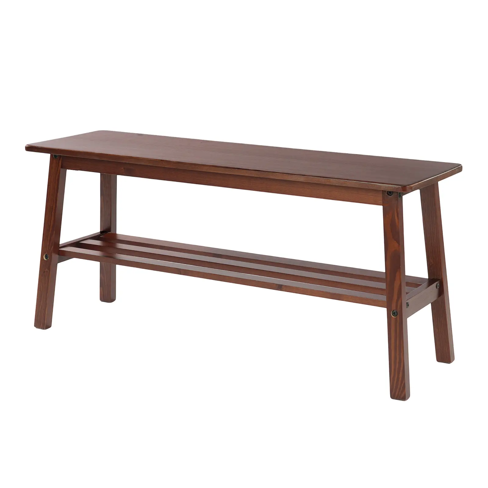 Karlhome Solid Pine Wood Dining Bench, Walnut Finish, With Storage Shelf, 100×30×45.5 CM