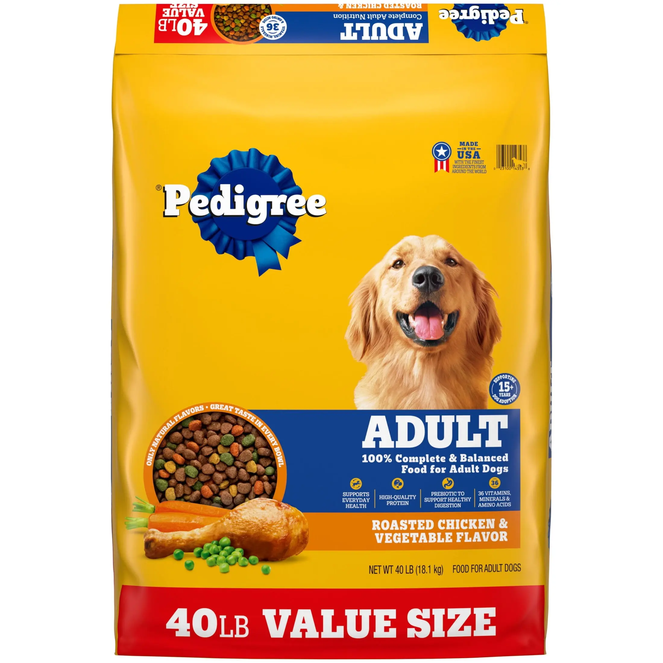 Pedigree Roasted Chicken Flavor Dry Dog Food For Adult Maintenance Complete Nutrition Vegetable Formula 40 lb