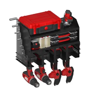 DEHAN 3-Tier Power Tool Organizer Wall Mount Tool Rack– Heavy-Duty Storage for Drills, Batteries & Accessories with 4 Tool Slots，for Garage、Workshop