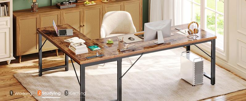 Huuger 63 Inch L Shaped Desk with Power Outlets and USB-C Port, 0.95 Inch Thicker Desktop, Reversible Computer Desk, Larger Office Corner Gaming Desk, for Home Office, Study Monitor Mount