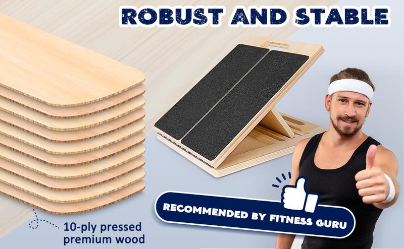 Portable Wooden Slant Board for Calf Stretching Squats Calf Stretcher Pilates Physical Therapy Equipment Adjustable Incline Board for Knees Ankle Heel Feet Leg