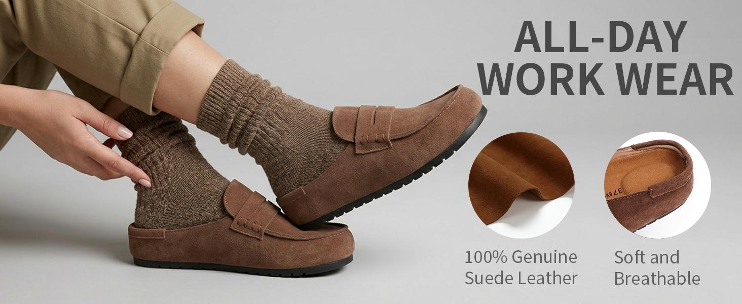 EVELLYHOOTD Lofel | Genuine Suede Clogs Loafer Comfort Footbed Arch Support  Women Men Non-Slip TPR Outsole Mules Leopard Print Loafers