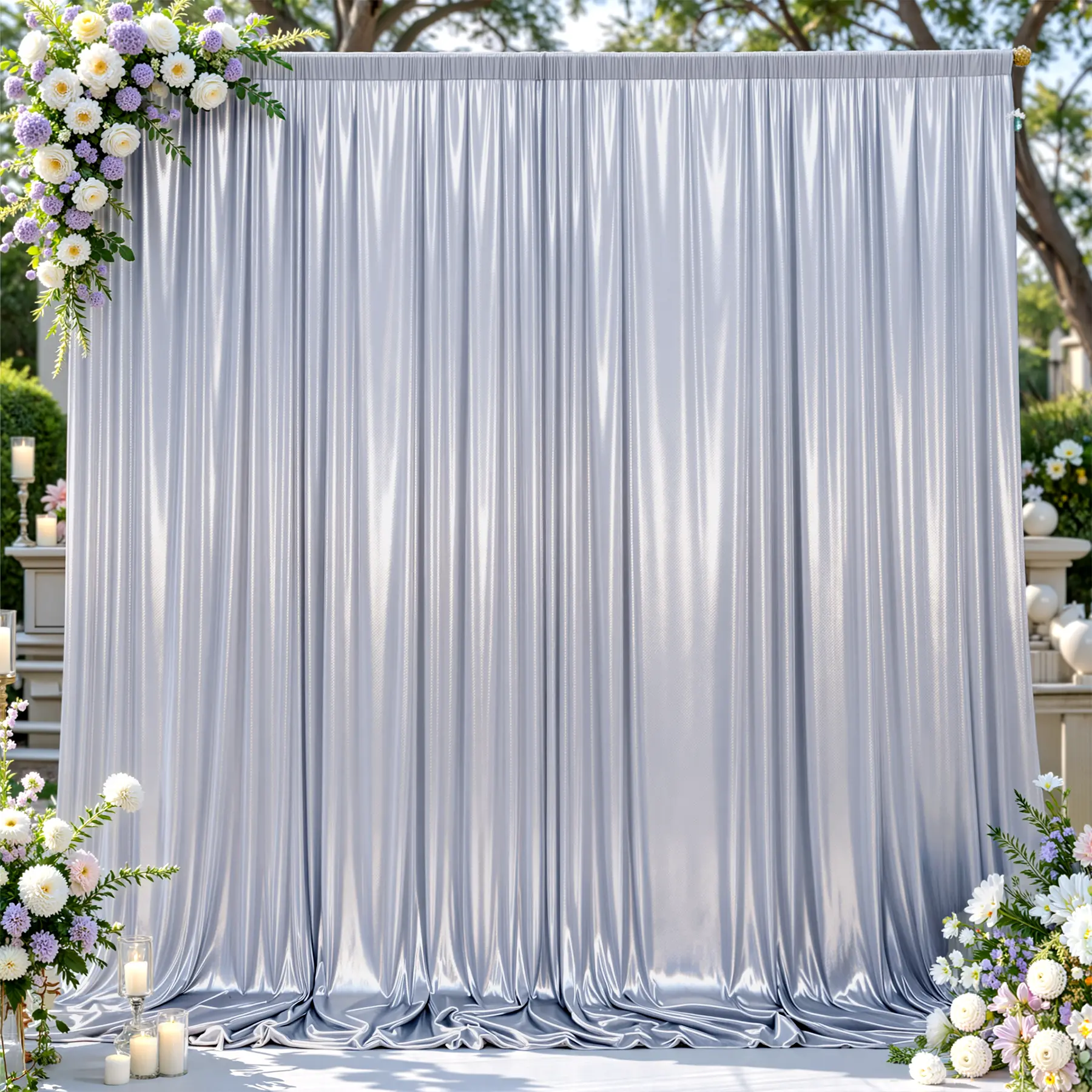 Silver Sequin Synthetic Backdrop Curtain - Wrinkle Resistant, Lightweight Drape with Liquid Metal Glow, Party Backdrop Decoration for Wedding, Anniversary Events, Quick Hang Setup, Multiple Uses