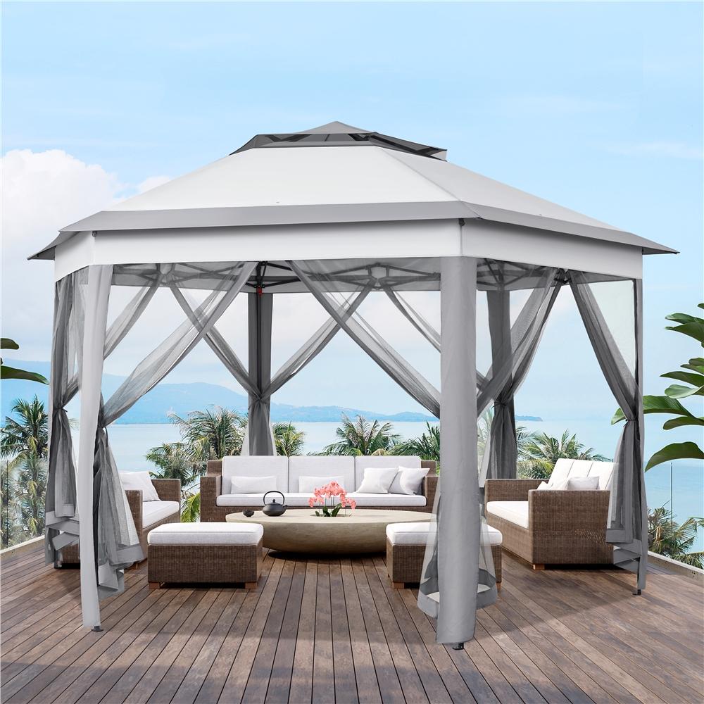 【Button Lift&Lock】Yaheetech 13x13 Pop up Gazebo, Hexagonal Outdoor Canopy Shelter, Instant Patio Gazebo Sun Shade Canopy Tent with Double Tiers & Mesh Netting for Lawn, Garden, Backyard & Deck 【Button Lift&Lock】Yaheetech 13x13 Pop up Gazebo, Hexagonal Outdoor Canopy Shelter, Instant Patio Gazebo Sun Shade Canopy Tent with Double Tiers & Mesh Netting for Lawn, Garden, Backyard & Deck