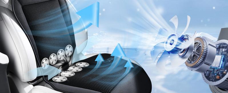 Florich 12V/24V Cooling Car Seat Cushion - Ice Cooling Gel Pad w/ 3 Speed Fans - Universal Fit for Car/Truck/SUV - Summer Cooler Seat Cover - Ventilated Back Support - (Black  Cushion and Back Cushion)