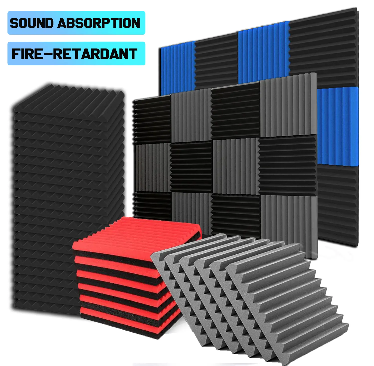 12"X12"X1" Acoustic Foam Panel Wedge Studio Soundproofing Wall Tiles , High-Density Acoustic Insulation,  For Reading Room Meeting Room Study Library Club Cinema Music
