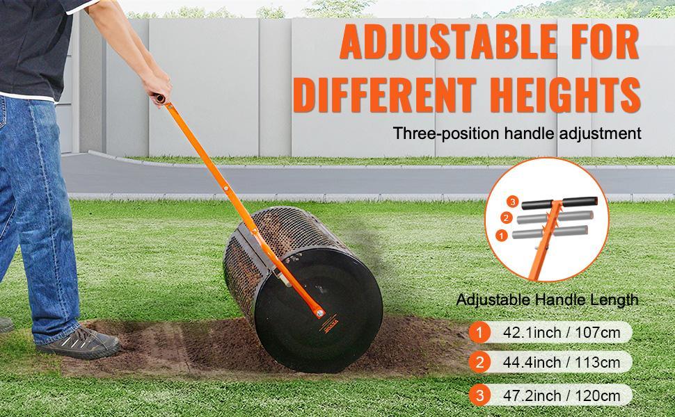 【Summervibes】VEVOR Compost Spreader with Upgraded 3-Height Adjustable T Shaped Handle, 24" Roller Lawn Spreader and Peat Moss Spreader, Steel Mesh Basket Garden Spreader with Side Latches, for Spreading Manure VEVOR Super Brand Day 【Summervibes】VEVOR Compost Spreader with Upgraded 3-Height Adjustable T Shaped Handle, 24" Roller Lawn Spreader and Peat Moss Spreader, Steel Mesh Basket Garden Spreader with Side Latches, for Spreading Manure VEVOR Super Brand Day