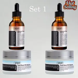 VGO Anti-Aging Vitamin C Serum + Snail Mucin 92% Firming Cream Set - Reduces Wrinkles & Boosts Elasticity, Enhances Natural Glow for All Skin Types