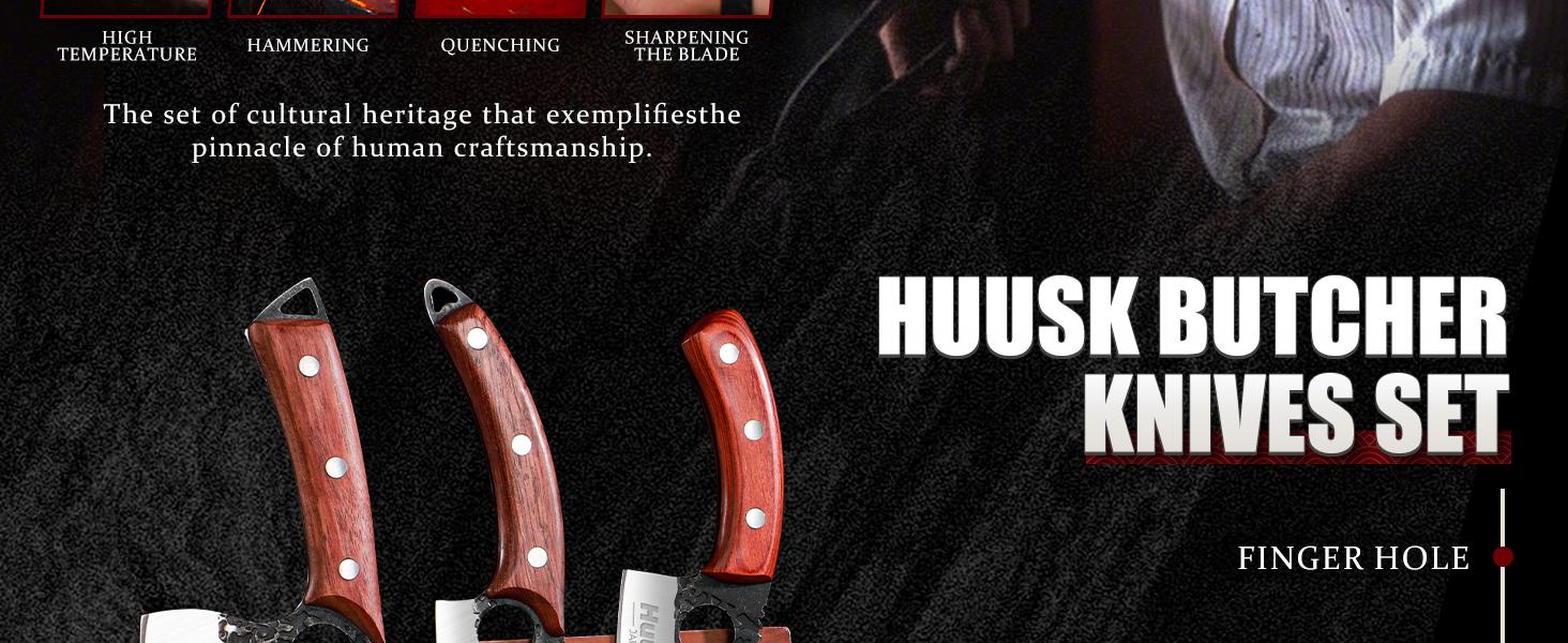 Huusk Hand Forged Butcher Knife Set – 3PCS High Carbon Steel Kitchen Knives with Rosewood Handles for Meat, Bone & BBQ Cutting – Professional Chef Gift for Christmas Huusk Hand Forged Butcher Knife Set – 3PCS High Carbon Steel Kitchen Knives with Rosewood Handles for Meat, Bone & BBQ Cutting – Professional Chef Gift for Christmas
