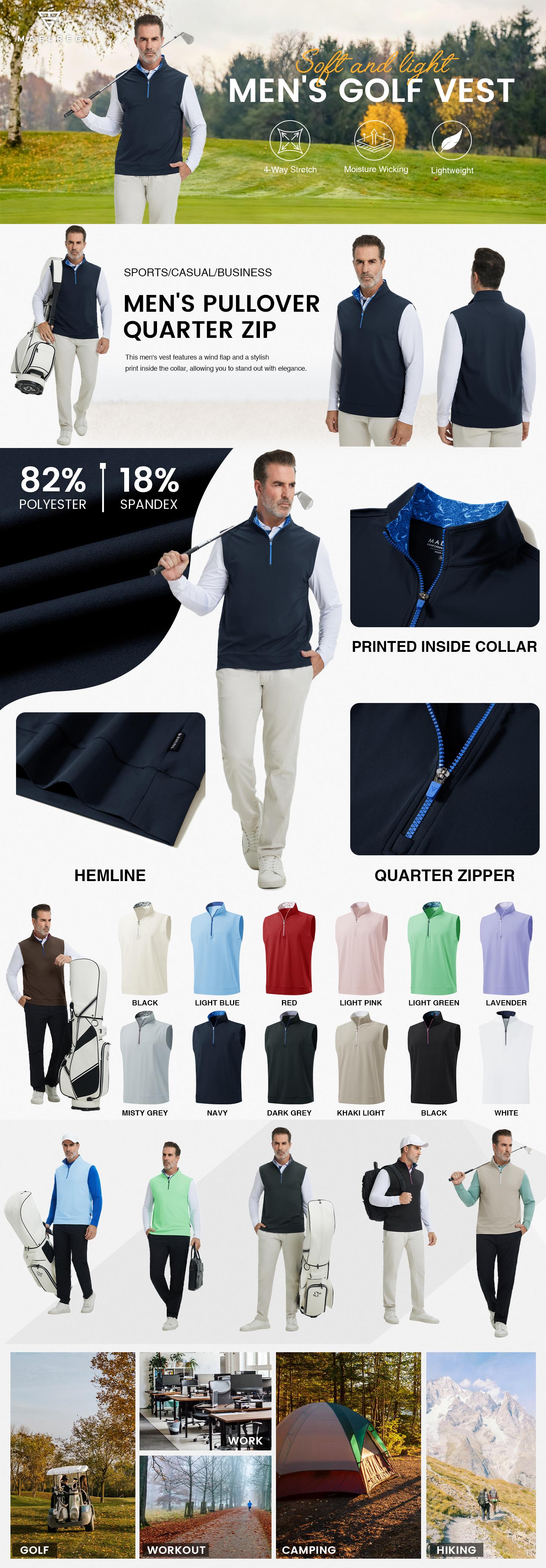 MAELREG Men's Golf Vest Dry Fit  Moisture Wicking Performance Sports Sleeveless Mens Lightweight Vest Pullover Quarter Zip SpringStatements
