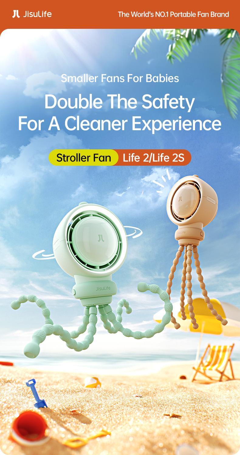 JISULIFE Stroller Fan Life2 Portable Baby Crib Fan with 100 Speeds Air Purify & Air Turbo Tech Bladeless Battery Powered for Home Office & Camping - Rubber