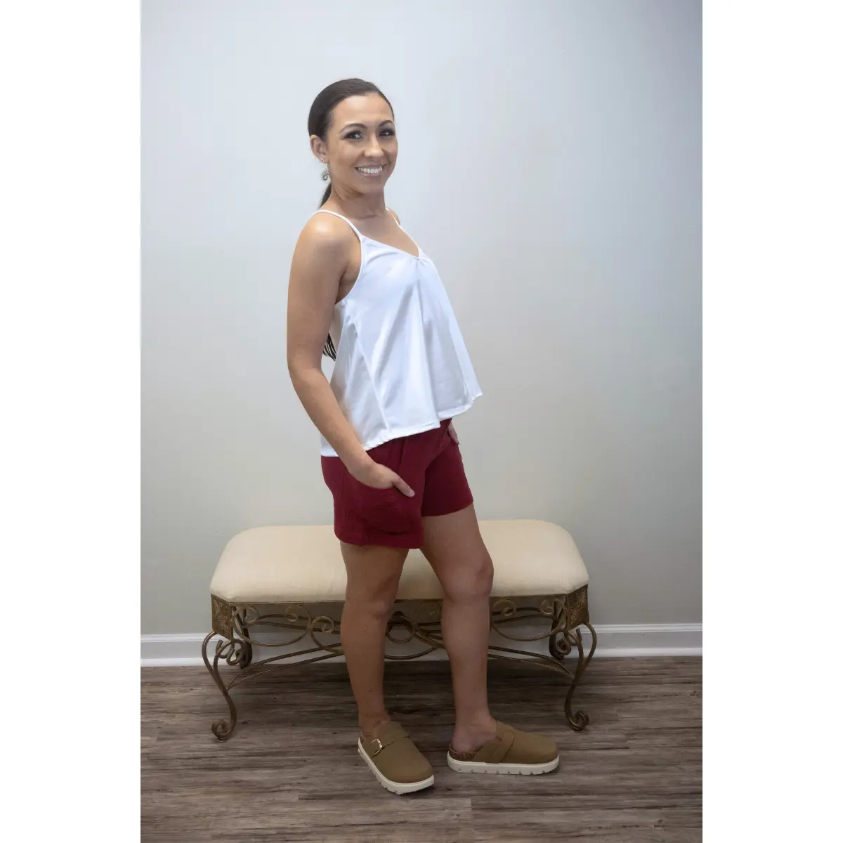 Women's Comfy Lana Cotton Elastic Drawstring Bottoms, Lady's Garnet Shorts