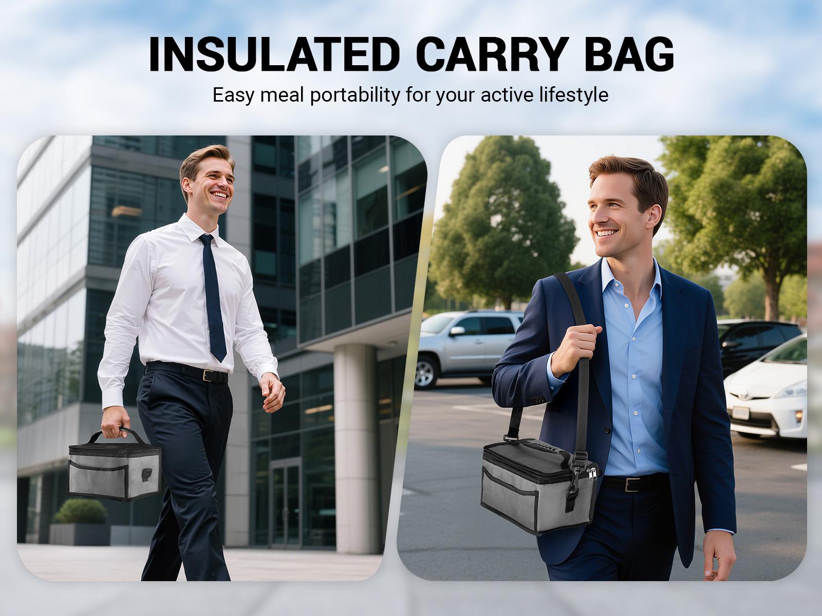 OGERY Self-Heating Electric Lunch Box, 100W Faster Heated Cordless Lunch Box for Adults with Automatic Heating, 40 fl oz 304 Stainless Steel Food Warmer with Timer for Hot Meals Anywhere