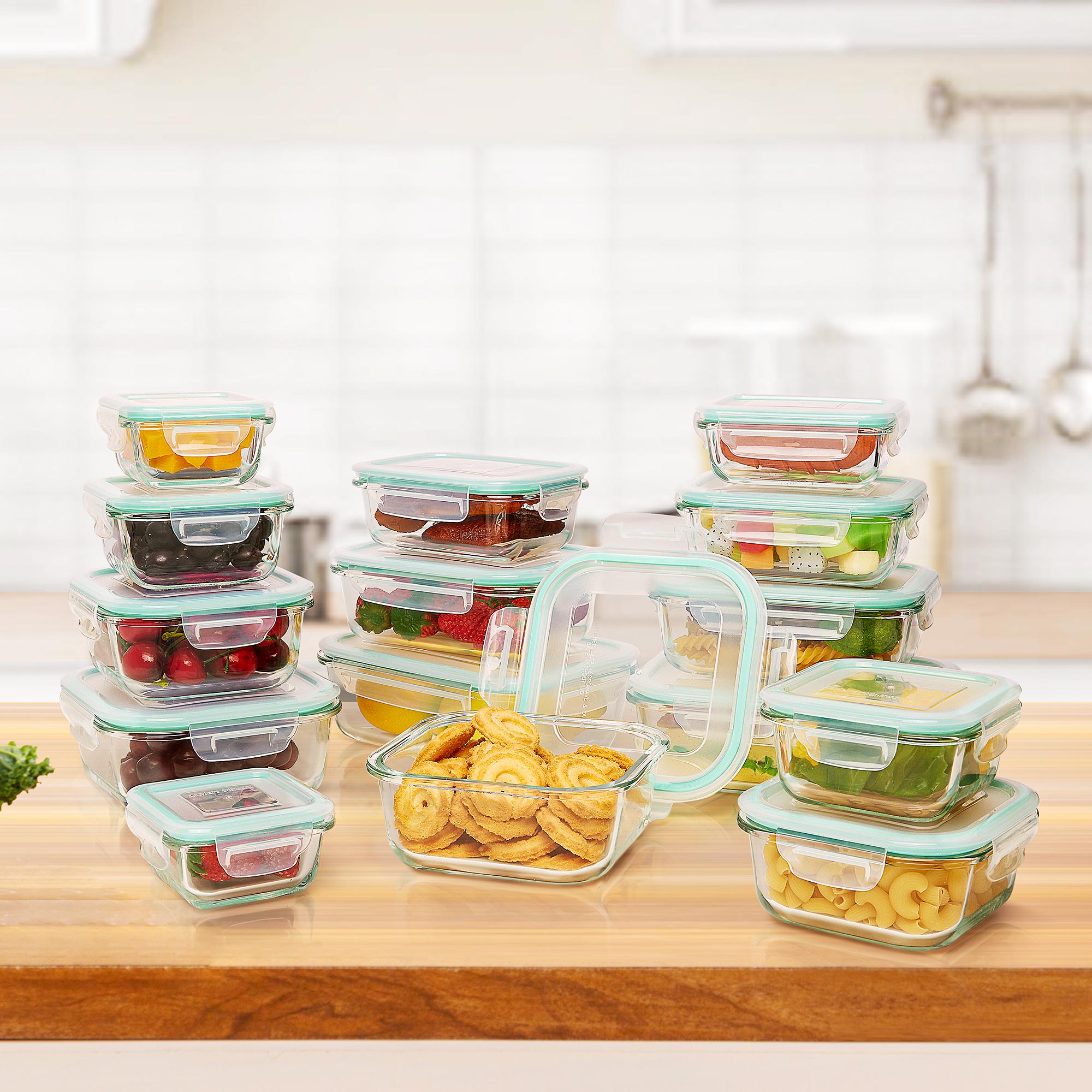 【Spring Sale】Vtopmart 18 Pack Glass Food Storage Containers with Lids -Stackable Design for Kitchen Utensils Oven Microwave Freezer Dishwasher Kitchenware  Square Fridge Organizers Insulated Lunch Compartment Grey Rectangle