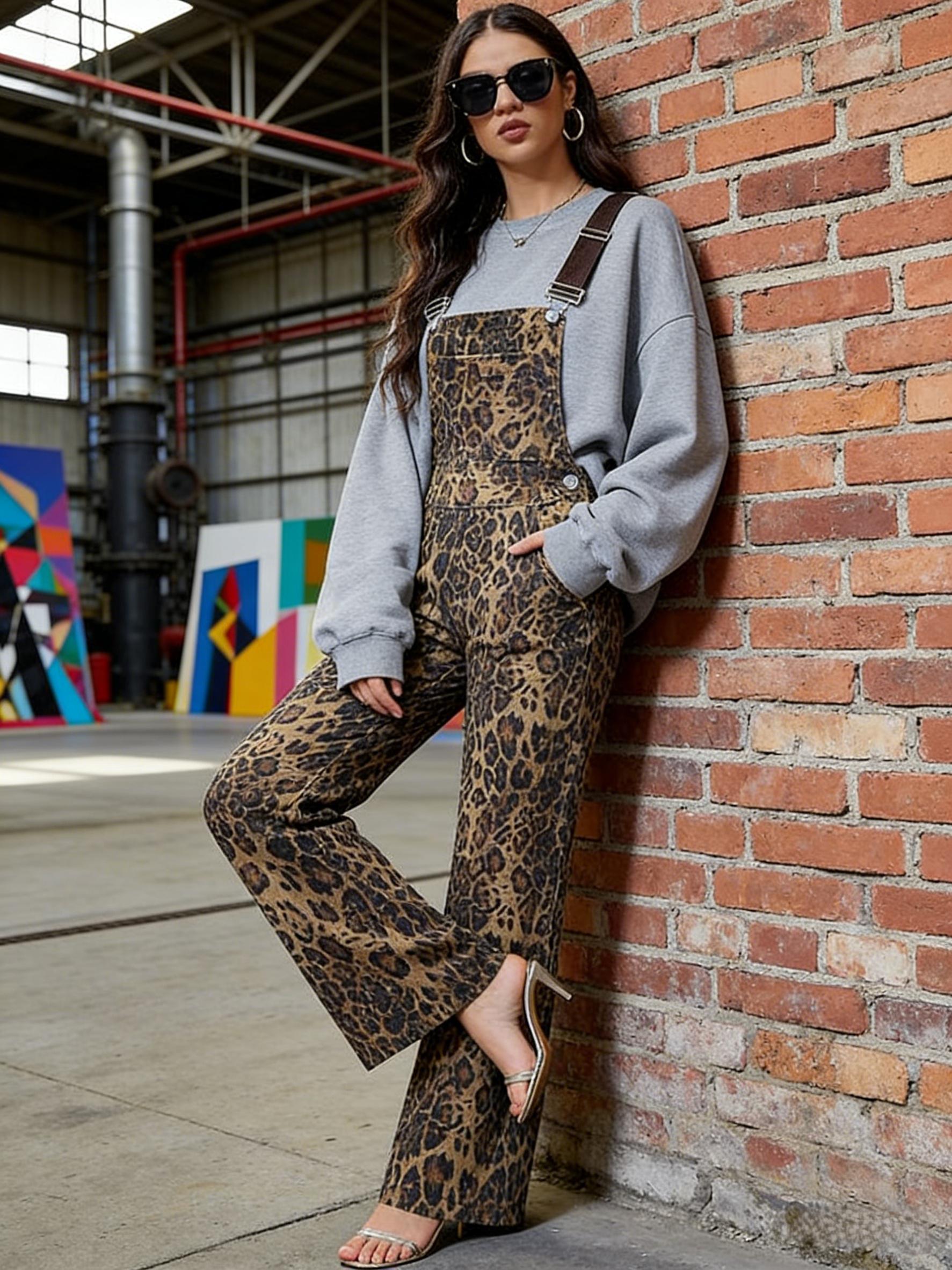 Zhangyan Valentine's Gifts Leopard Print Overalls for Women Stretch Denim Loose Fit Bib Coveralls Cheetah Spring Fall Winter Outfits Y2K Fashion Animal Sleeveless Jumpsuits Straight Leg Pants Mom Wife Womenswear Rompers Zhangyan Valentine's Gifts Leopard Print Overalls for Women Stretch Denim Loose Fit Bib Coveralls Cheetah Spring Fall Winter Outfits Y2K Fashion Animal Sleeveless Jumpsuits Straight Leg Pants Mom Wife Womenswear Rompers