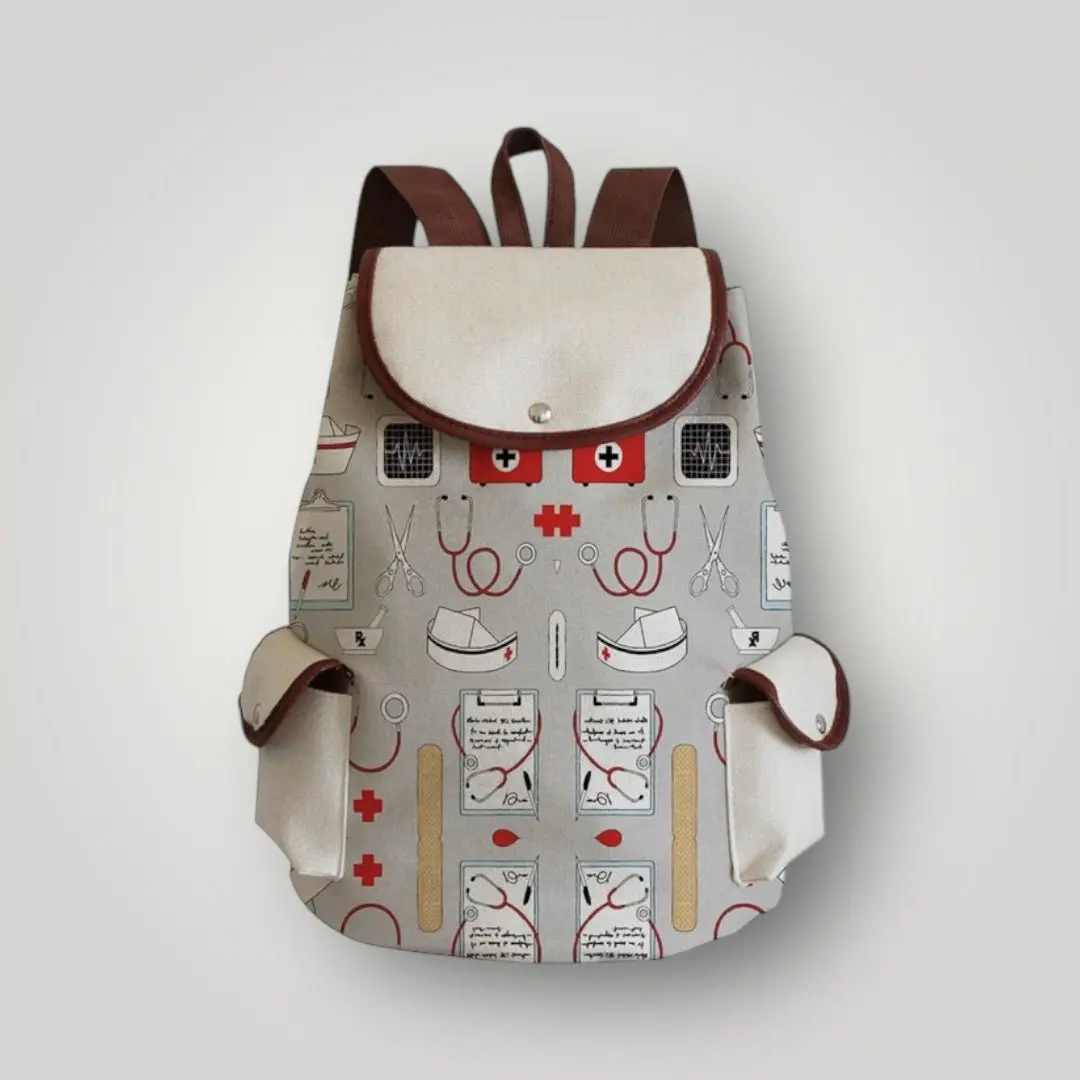 Nurse-Themed All Over Print Canvas Backpack - Healthcare Heroes Collection, Lightweight Canvas, High-Capacity Spacious Storage, Multi-Function Side Pockets, Adjustable Straps, Casual Bag for Adult Nursing School & Work