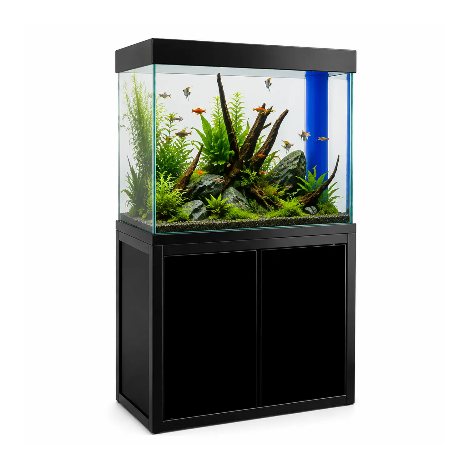 100 Gallon Freshwater Glass Aquarium with Aluminum Cabinet – All-in-One Fish Tank System with Sump Filtration, LED Lighting & Ultra Clear Low Iron Tempered Glass