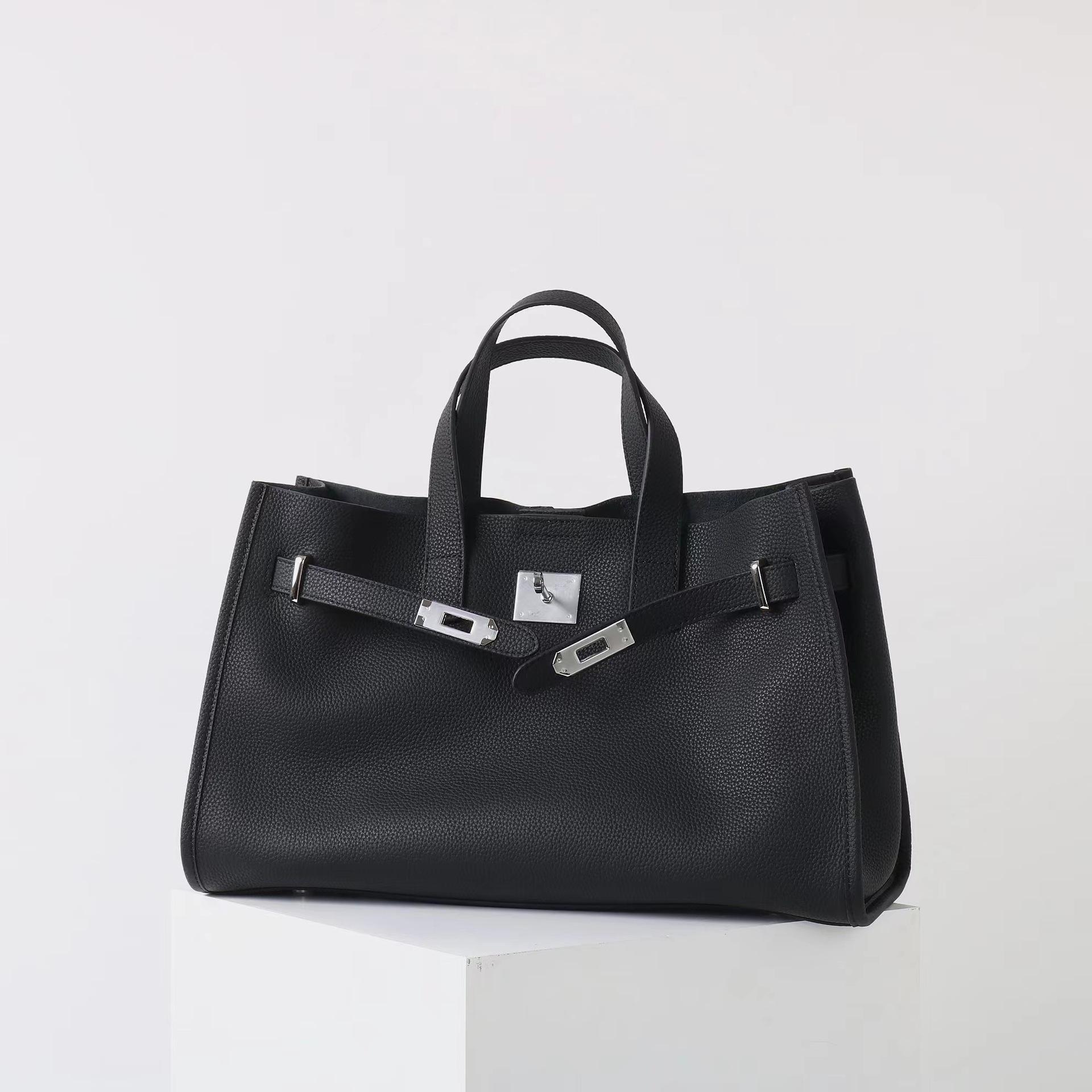 Urban Luxe Genuine Leather Power Tote with Silver-Tone Hardware Women's Shoulder Bag Elegant Durable Everyday Use Spacious Handbag Casual Trendy Purse, Everyday Bag,summervibes
