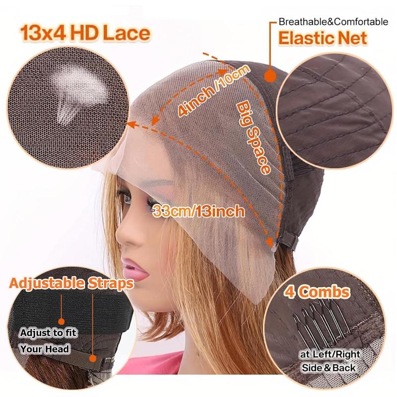 Hihmarm Ombre 4/27 Bob Wig Human Hair Highlight Honey Blonde Lace Frontal Bob Wigs 13x4 Straight Transparent Lace Front Wig Short Wig Human Hair Pre Plucked 14 Inch