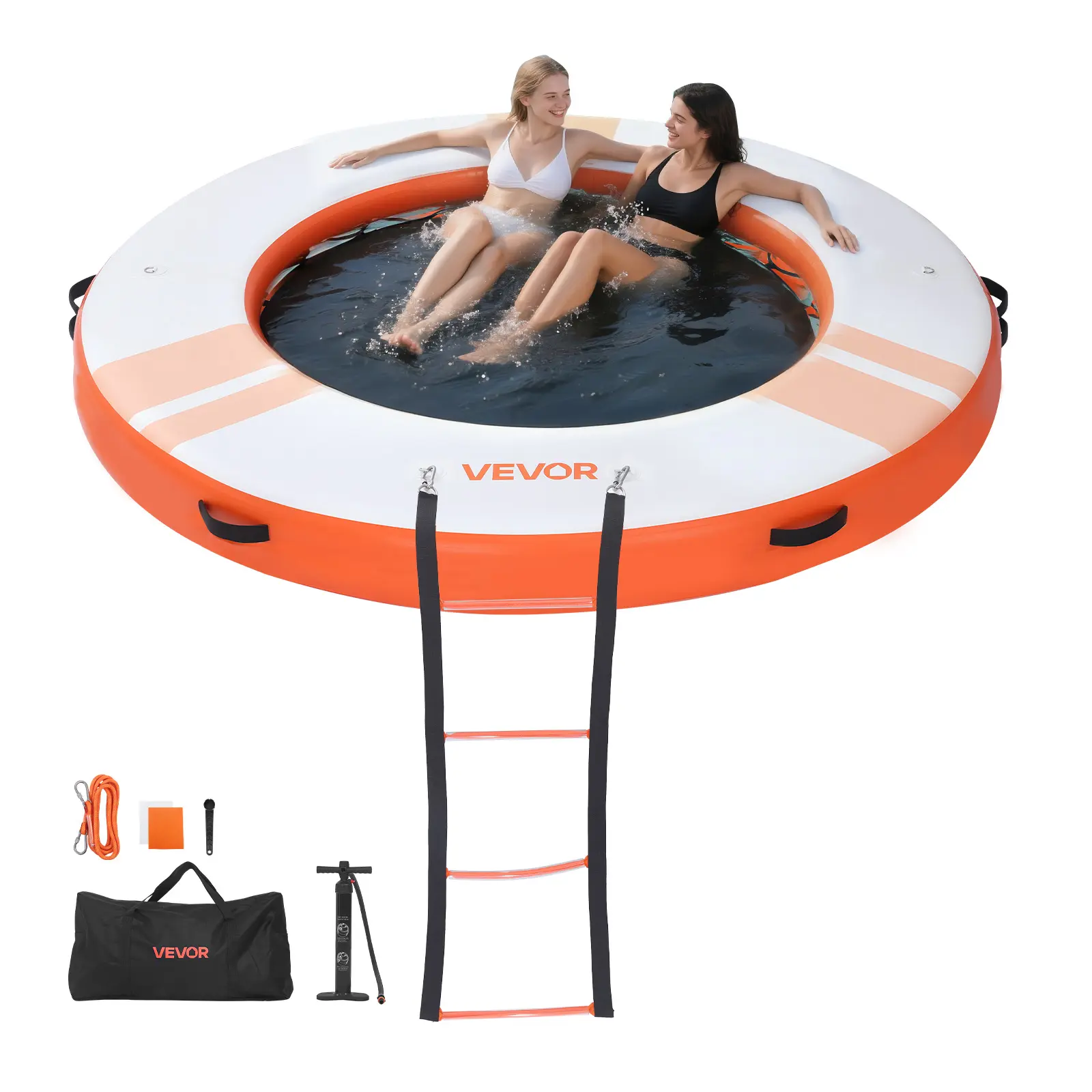 【SummerFinds】VEVOR Inflatable Floating Dock, 8 FT Inflatable Dock Platform, Non-Slip Water Air Mat with Portable Carrying Bag and Detachable Ladder, Floating Water Platform Island Raft for Pool Beach Ocean, Orange, Fun Pool Floats, Inflatable Floater