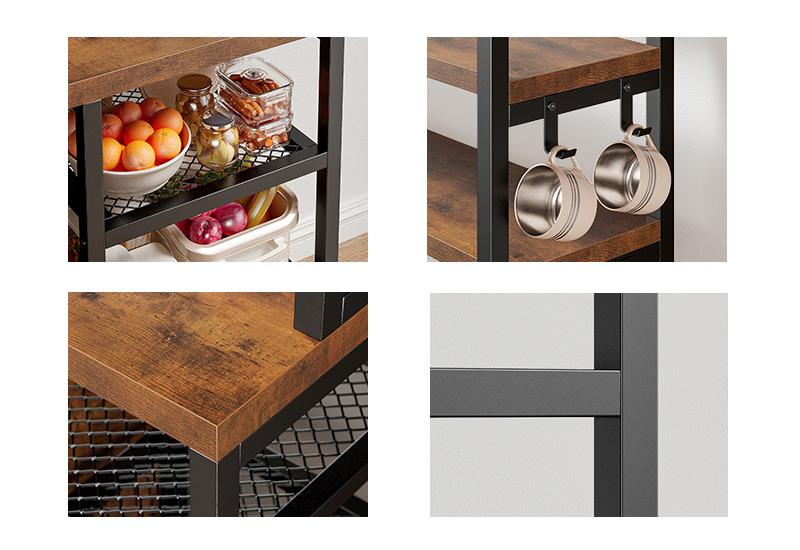 Raybee Bakers Rack for Kitchen with Power Outlet, 6-Tier Microwave Stand with Storage Cabinet, Farmhouse Kitchen Coffee Bar with Side Hooks, Utility Shelf for Kitchen Furniture