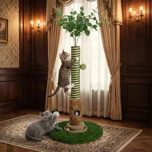 Tall, multi-functional cat scratching pad, suitable for indoor use, comes with a mouse plush toy and a plush ball, perfect for multiple cats to play with.  Tall cat scratching post. sisal rope cat tree tower, Summervibes, petlovers