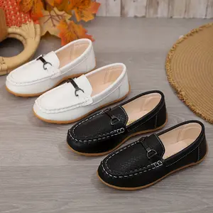 New Seasonal Children'S Loafers Boys with Metal Decoration, Stylish-On Shoes, Unisex Lightweight Non-Moccasins, Suitable Casual Daily Wear And Outdoor Hiking