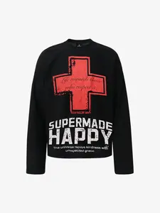 Street Cross Lettering Print Long-Sleeved T-Shirt