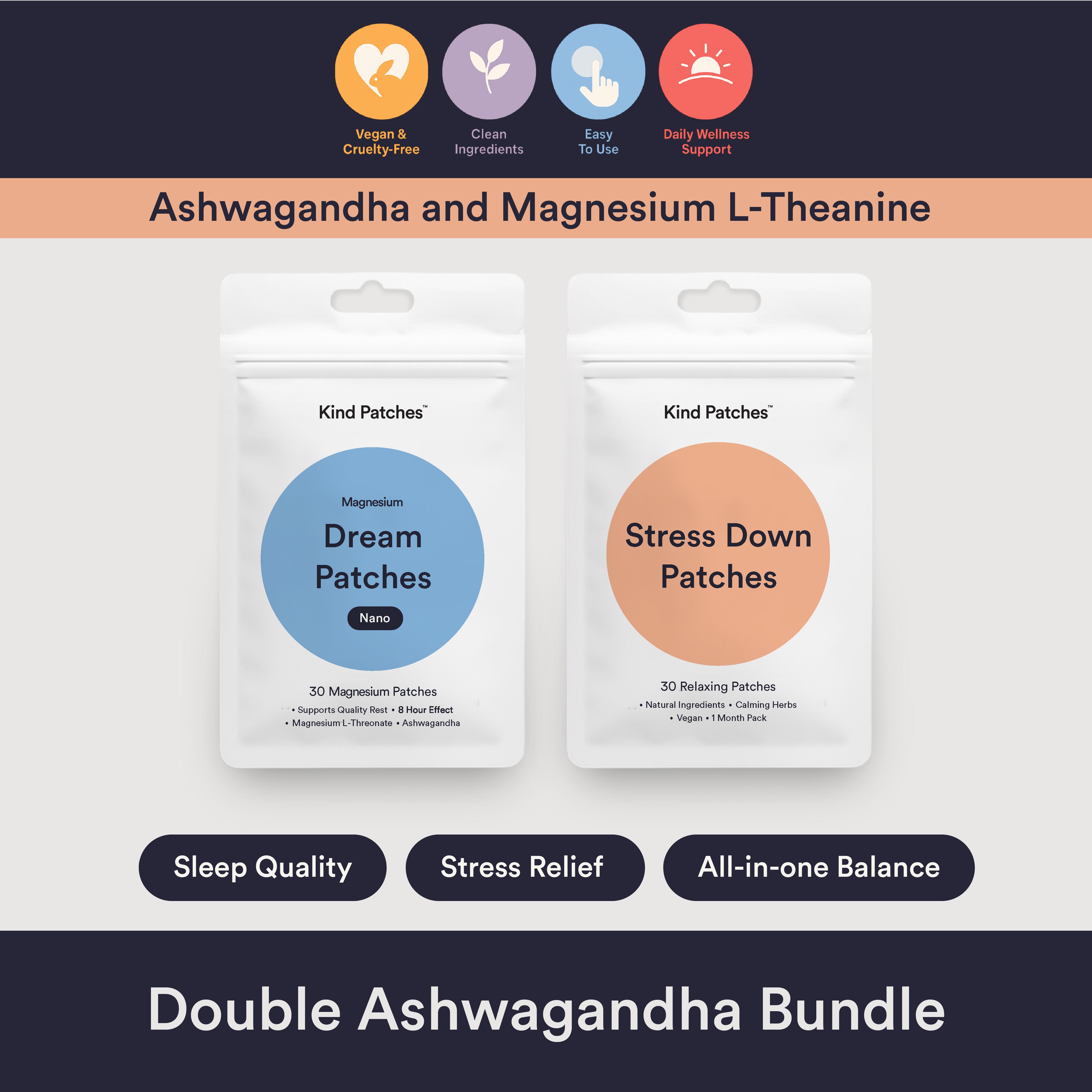 Double Ashwagandha Bundle: 30 Magnesium Patches + 30 Relaxing Patches, Support Sleep Quality, Stress Relief, Double Ashwagandha, Magnesium L-Theanine Double Ashwagandha Bundle: 30 Magnesium Patches + 30 Relaxing Patches, Support Sleep Quality, Stress Relief, Double Ashwagandha, Magnesium L-Theanine