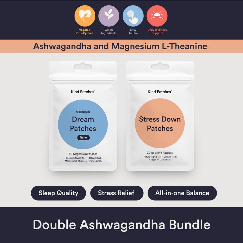 Double Ashwagandha Bundle: 30 Magnesium Patches + 30 Relaxing Patches, Support Sleep Quality, Stress Relief, Double Ashwagandha, Magnesium L-Theanine Double Ashwagandha Bundle: 30 Magnesium Patches + 30 Relaxing Patches, Support Sleep Quality, Stress Relief, Double Ashwagandha, Magnesium L-Theanine